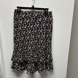 Chaps Asymmetrical Skirt with Black and Pink Floral Design
